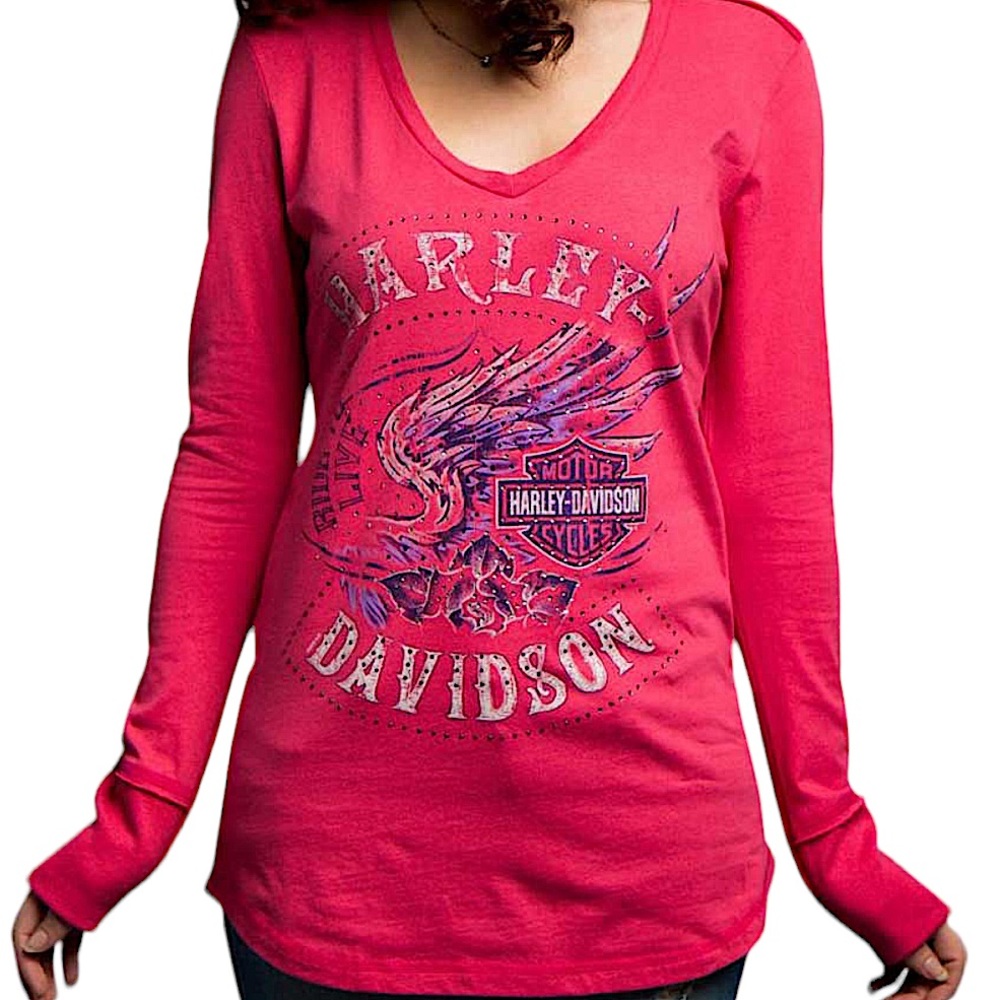 HARLEY-DAVIDSON: NWT Women's Loud Skull Wings Long Sleeve V-Neck Shirt - Small